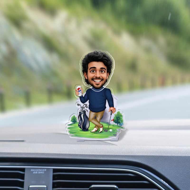 Personalized Golf Player Bobblehead Caricature Custom with Face Cutout Solar Powered Moving Head for Car Dashboard, Home & Office Desktop Gift for Golf Player & Fans